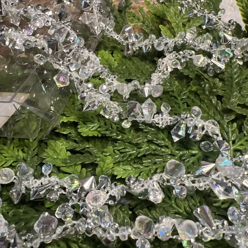 Crate & Barrel 9' Iridescent Silver Crystal Facet Bead Christmas Garland Beaded